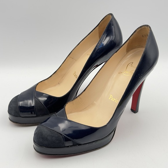 Christian Louboutin Vero Cuoio Leather Black CrissCross Toe Suede Covered 38.5